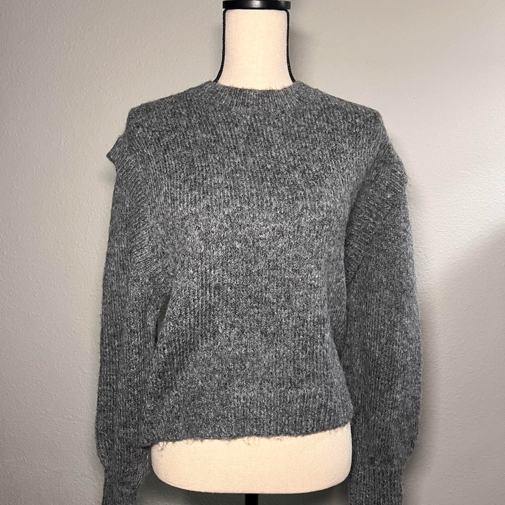 treasure and bond gray cropped mohair ruffle sleeve sweater